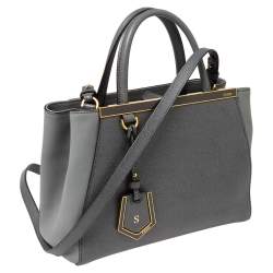 Pre Owned Fendi Grey Leather Small 2Jours Tote