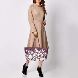 Pre Owned Fendi Purple Zucca Coated Canvas Floral Embroidered Roll Tote