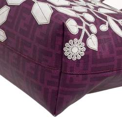 Pre Owned Fendi Purple Zucca Coated Canvas Floral Embroidered Roll Tote