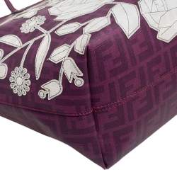 Pre Owned Fendi Purple Zucca Coated Canvas Floral Embroidered Roll Tote