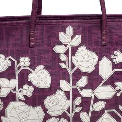 Pre Owned Fendi Purple Zucca Coated Canvas Floral Embroidered Roll Tote