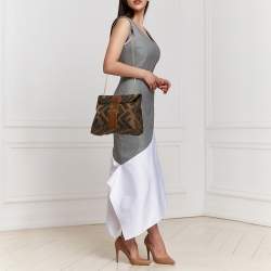 Fendi Tobacco Zucca Canvas And Leather Maxi Baguette Flap Shoulder Bag