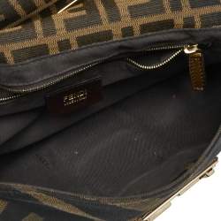 Fendi Tobacco Zucca Canvas And Leather Maxi Baguette Flap Shoulder Bag