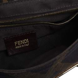 Fendi Tobacco Zucca Canvas And Leather Maxi Baguette Flap Shoulder Bag