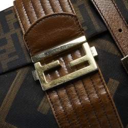 Fendi Tobacco Zucca Canvas And Leather Maxi Baguette Flap Shoulder Bag