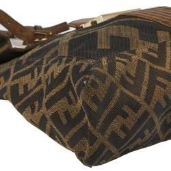 Fendi Tobacco Zucca Canvas And Leather Maxi Baguette Flap Shoulder Bag