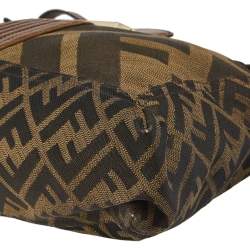 Fendi Tobacco Zucca Canvas And Leather Maxi Baguette Flap Shoulder Bag