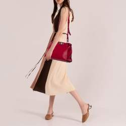 Pre Owned Fendi Red Leather Medium Selleria Peekaboo Top Handle Bag