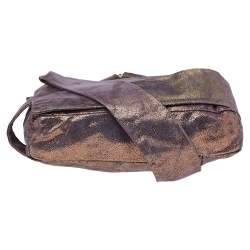 Pre Owned Fendi Metallic Purple Iridescent Leather Pleated Shoulder Bag