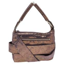 Pre Owned Fendi Metallic Purple Iridescent Leather Pleated Shoulder Bag