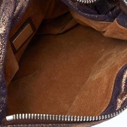 Pre Owned Fendi Metallic Purple Iridescent Leather Pleated Shoulder Bag