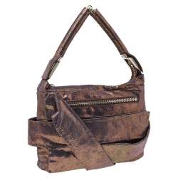 Pre Owned Fendi Metallic Purple Iridescent Leather Pleated Shoulder Bag