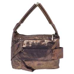 Pre Owned Fendi Metallic Purple Iridescent Leather Pleated Shoulder Bag