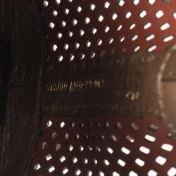 Pre Owned Fendi Khaki Green/White Perforated Leather Mini Mon Tresor Drawstring Bucket Bag