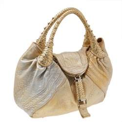 Fendi Metallic Gold Leather Holographic Textured Spy Hobo
