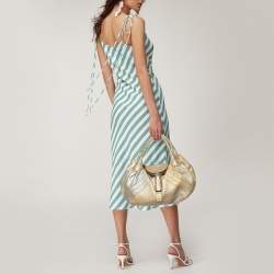 Fendi Metallic Gold Leather Holographic Textured Spy Hobo