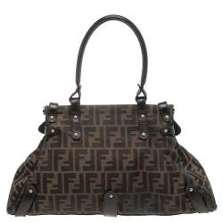Pre Owned Fendi Tobacco Zucca Canvas and Leather Magic Top Handle Bag
