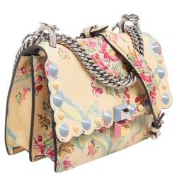 Pre Owned Fendi Multicolor Floral Print Leather Small Kan I Shoulder Bag