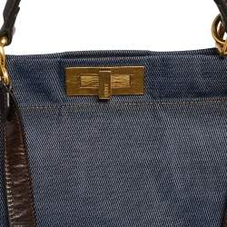 Pre Owned Fendi Blue/Brown Denim and Leather Large Peekaboo Top Handle Bag