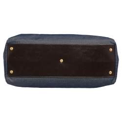 Pre Owned Fendi Blue/Brown Denim and Leather Large Peekaboo Top Handle Bag