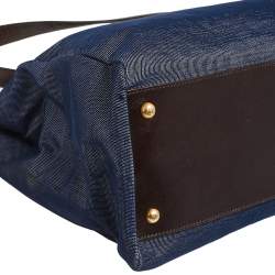 Pre Owned Fendi Blue/Brown Denim and Leather Large Peekaboo Top Handle Bag
