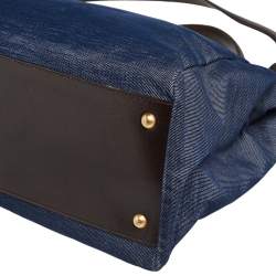 Pre Owned Fendi Blue/Brown Denim and Leather Large Peekaboo Top Handle Bag