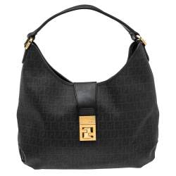 Fendi Black Zucchino Canvas Hobo