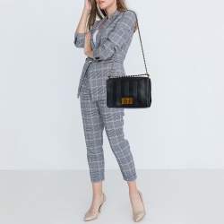 Pre Owned Fendi Black Leather Pequin Large Claudia Shoulder Bag