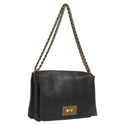 Pre Owned Fendi Black Leather Pequin Large Claudia Shoulder Bag