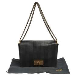 Pre Owned Fendi Black Leather Pequin Large Claudia Shoulder Bag