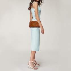 Pre Owned Fendi Brown Leather Borsa Flap Chain Baguette