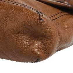 Pre Owned Fendi Brown Leather Borsa Flap Chain Baguette