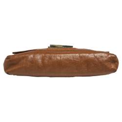 Pre Owned Fendi Brown Leather Borsa Flap Chain Baguette