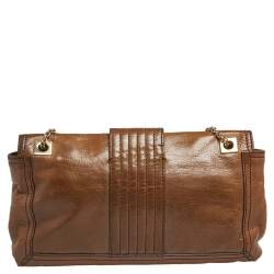 Pre Owned Fendi Brown Leather Borsa Flap Chain Baguette