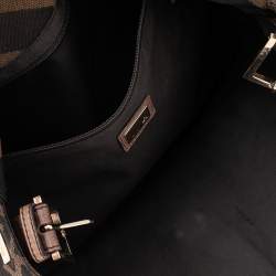 Pre Owned Fendi Tobacco Zucca Canvas and Leather Whipstitch Baguette Oversize Flap Clutch