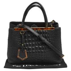 Pre Owned Fendi Black Croc Embossed Leather Mini 2jours Tote