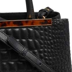 Pre Owned Fendi Black Croc Embossed Leather Mini 2jours Tote