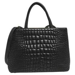Pre Owned Fendi Black Croc Embossed Leather Mini 2jours Tote