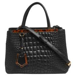 Pre Owned Fendi Black Croc Embossed Leather Mini 2jours Tote