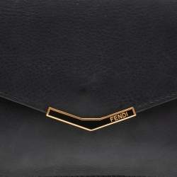 Pre Owned Fendi Black Leather 2 Jours Envelope Clutch