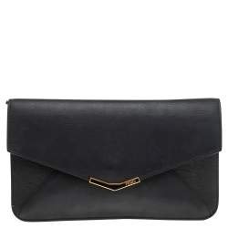 Pre Owned Fendi Black Leather 2 Jours Envelope Clutch