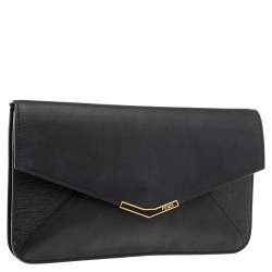 Pre Owned Fendi Black Leather 2 Jours Envelope Clutch