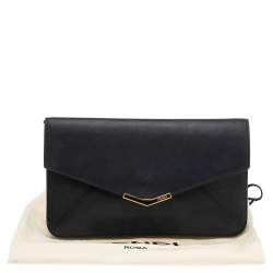 Pre Owned Fendi Black Leather 2 Jours Envelope Clutch