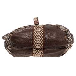 Pre Owned Fendi Brown Leather and Fabric Beaded Spy Hobo