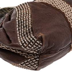 Pre Owned Fendi Brown Leather and Fabric Beaded Spy Hobo