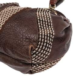 Pre Owned Fendi Brown Leather and Fabric Beaded Spy Hobo