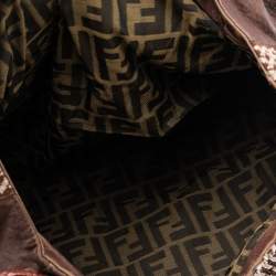 Pre Owned Fendi Brown Leather and Fabric Beaded Spy Hobo