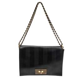 Pre Owned Fendi Black Leather Pequin Large Claudia Shoulder Bag