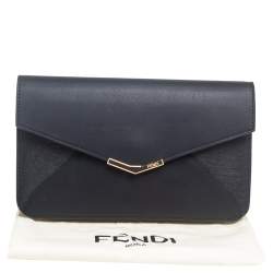 Pre Owned Fendi Black Leather 2 Jours Envelope Clutch