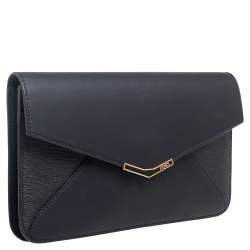 Pre Owned Fendi Black Leather 2 Jours Envelope Clutch